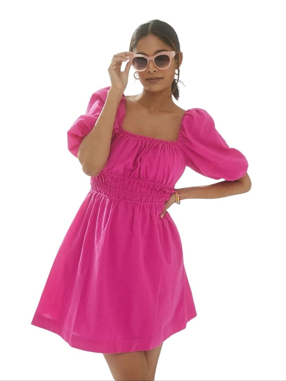 Maeve Puff-Sleeved 100% Cotton Mini Dress, Size Small